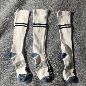 White Knee-High Athletic Socks with Navy Stripes 3 pairs